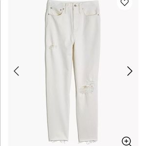 NWT MADEWELL MOM JEAN TILE WHITE RIPPED 30
